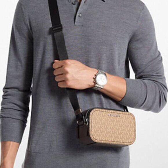 MICHAEL KORS Cooper Signature Logo Camera Bag Brown Allprint Logo - Picture 5 of 6